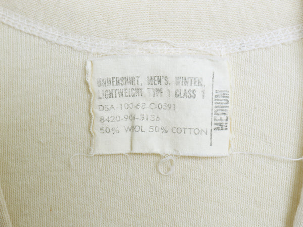 60s 米軍実物 US ARMY ヘンリーネック アンダーシャツ メンズ M / 68年製 ヴィンテージ 長袖 Tシャツ サーマル リブ編み ロンT ナチュラル