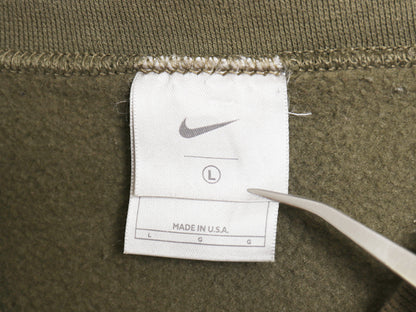 00s USA製 ナイキ スモール スウッシュ 刺繍 スウェット メンズ L / オールド ワンポイント 当時物 無地 トレーナー クルーネック カーキ