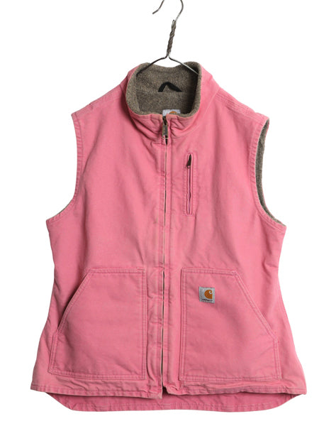 US企画 カーハート モックネック ダック ベスト レディース M ワーク 裏 ボア パイル フリース 重ね着 フルジップ ハイネック 廃盤 ピンク