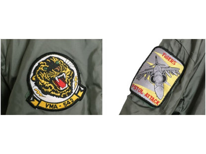 90s ★ 米軍実物 USMC CWU-45P フライト ジャケット MEDIUM 90年製 オールド アラミド ボンバー スコードロン パッチ付き ブルゾン セージ