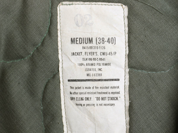90s ★ 米軍実物 USMC CWU-45P フライト ジャケット MEDIUM 90年製 オールド アラミド ボンバー スコードロン パッチ付き ブルゾン セージ