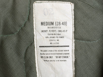 90s ★ 米軍実物 USMC CWU-45P フライト ジャケット MEDIUM 90年製 オールド アラミド ボンバー スコードロン パッチ付き ブルゾン セージ