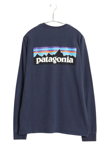パタゴニア 両面 プリント 長袖 Tシャツ メンズ S 22年製 アウトドア ロンT ロングスリーブ P6 バックプリント ボックスロゴ カットソー 紺