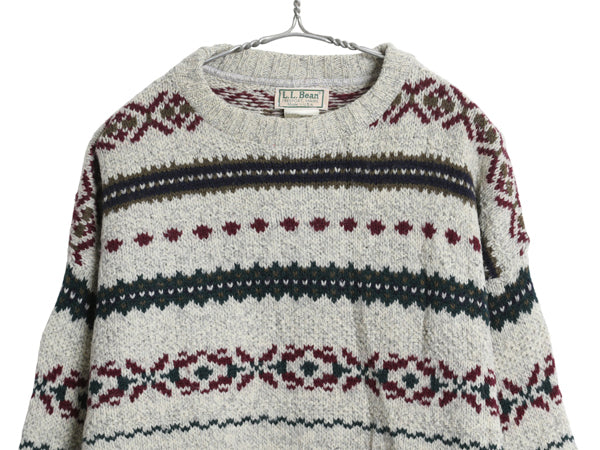 80s USA製 エルエルビーン ウール ニット セーター メンズ L / ヴィンテージ クルーネック ノルディック フェアアイル ヘビーウェイト 総柄
