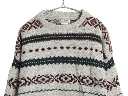 80s USA製 エルエルビーン ウール ニット セーター メンズ L / ヴィンテージ クルーネック ノルディック フェアアイル ヘビーウェイト 総柄
