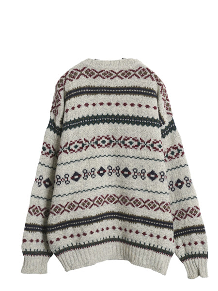 80s USA製 エルエルビーン ウール ニット セーター メンズ L / ヴィンテージ クルーネック ノルディック フェアアイル ヘビーウェイト 総柄