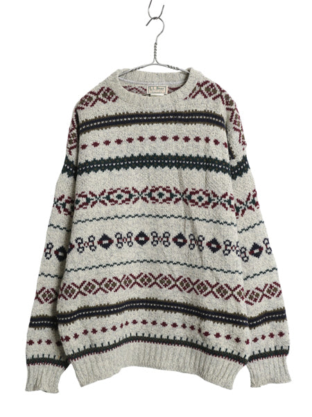 80s USA製 エルエルビーン ウール ニット セーター メンズ L / ヴィンテージ クルーネック ノルディック フェアアイル ヘビーウェイト 総柄