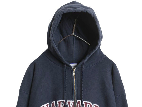 90s 00s チャンピオン リバースウィーブ カレッジ 刺繍 スウェット フード パーカー メンズ XL / オールド フルジップ カスタム ハーバード