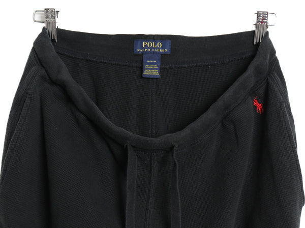 ポロ ラルフローレン ポケット付き サーマル イージー パンツ メンズ M 古着 ワッフル ワンポイント ロング ゆったり ストレート ブラック