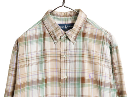 00s ラルフローレン チェック 長袖 ボタンダウン シャツ メンズ L / オールド ポロ CLASSIC FIT コットン 薄手 ワンポイント ポニー 刺繍