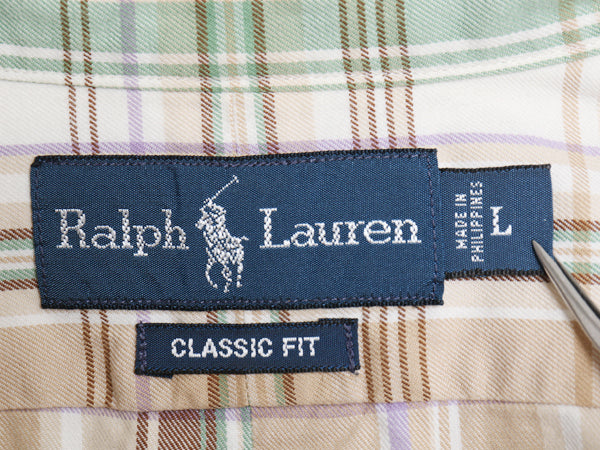 00s ラルフローレン チェック 長袖 ボタンダウン シャツ メンズ L / オールド ポロ CLASSIC FIT コットン 薄手 ワンポイント ポニー 刺繍