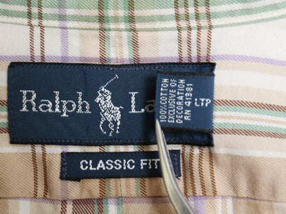 00s ラルフローレン チェック 長袖 ボタンダウン シャツ メンズ L / オールド ポロ CLASSIC FIT コットン 薄手 ワンポイント ポニー 刺繍