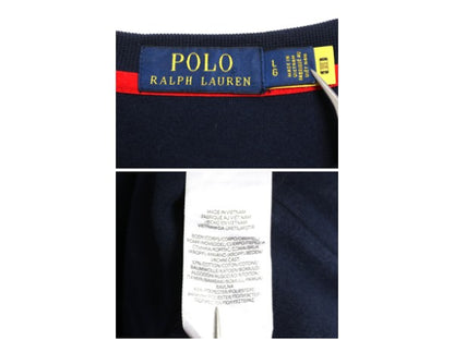 ポロ ラルフローレン 4段 プリント スウェット メンズ L / 古着 トレーナー 裏起毛なし 鹿の子 クルーネック ロゴ シンプル カットソー 紺
