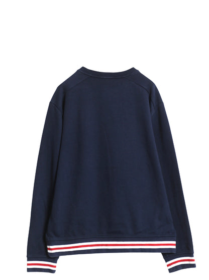 ポロ ラルフローレン 4段 プリント スウェット メンズ L / 古着 トレーナー 裏起毛なし 鹿の子 クルーネック ロゴ シンプル カットソー 紺