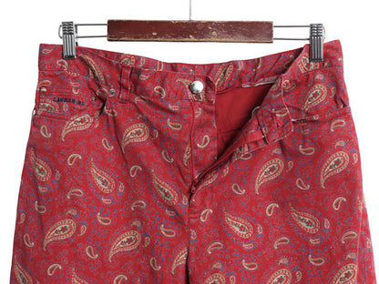 90s ラルフローレン ジーンズ 7分丈 クロップド パンツ レディース XL 程 古着 オールド ストレッチ ペイズリー 総柄 ノータック 5ポケット