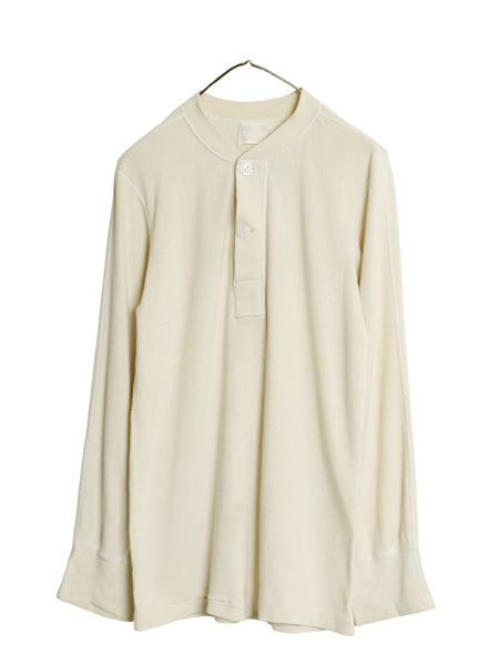 60s 米軍実物 US ARMY ヘンリーネック アンダーシャツ メンズ M / 67年製 ヴィンテージ 長袖 Tシャツ サーマル リブ編み ロンT ナチュラル
