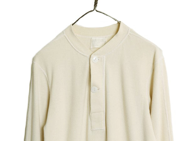 60s 米軍実物 US ARMY ヘンリーネック アンダーシャツ メンズ M / 67年製 ヴィンテージ 長袖 Tシャツ サーマル リブ編み ロンT ナチュラル