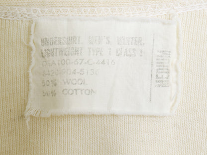 60s 米軍実物 US ARMY ヘンリーネック アンダーシャツ メンズ M / 67年製 ヴィンテージ 長袖 Tシャツ サーマル リブ編み ロンT ナチュラル