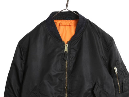 90s ALPHA INDUSTRIES 社製 MA-1 フライト ジャケット メンズ M オールド 民間 ボンバー ジャンパー 中綿 ブルゾン アルファ MA1 ブラック