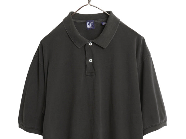 90s オールド ギャップ 鹿の子 半袖 ポロシャツ メンズ XL / 旧タグ 無地 半袖シャツ カットソー コットン ブランク 大きいサイズ ブラック