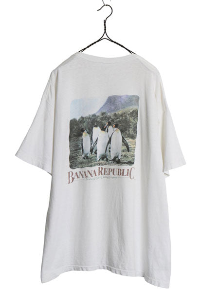 90s ★ バナナリパブリック アニマル イラスト プリント Tシャツ メンズ XL 程/ オールド アート サファリ アウトドア シングルステッチ 白