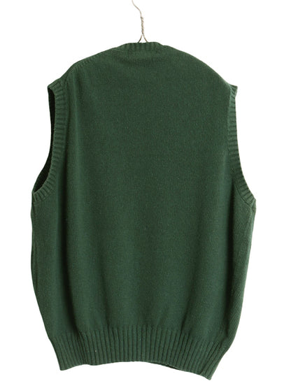 90s ポロ ラルフローレン Vネック コットン ニット ベスト メンズ XXL / オールド セーター 重ね着 リブ編み ワンポイント 大きいサイズ 緑