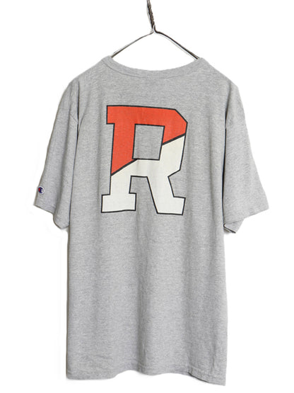 90s チャンピオン 両面 カレッジ プリント 半袖 Tシャツ メンズ L / 古着 オールド カットソー クルーネック 目付き バックプリント グレー