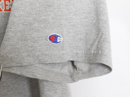 90s チャンピオン 両面 カレッジ プリント 半袖 Tシャツ メンズ L / 古着 オールド カットソー クルーネック 目付き バックプリント グレー