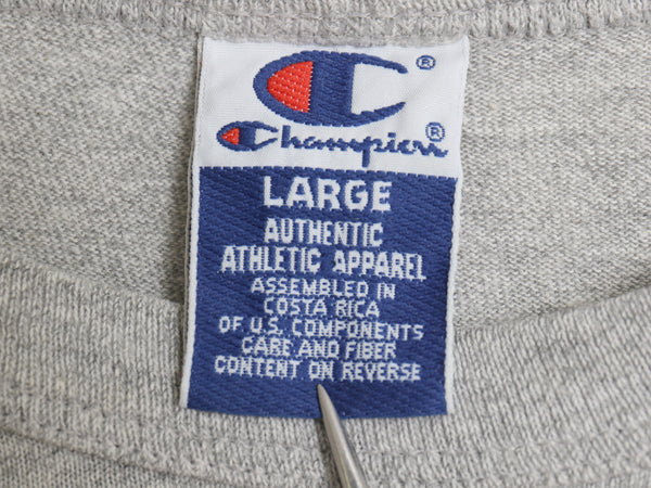 90s チャンピオン 両面 カレッジ プリント 半袖 Tシャツ メンズ L / 古着 オールド カットソー クルーネック 目付き バックプリント グレー
