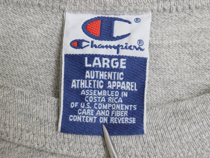 90s チャンピオン 両面 カレッジ プリント 半袖 Tシャツ メンズ L / 古着 オールド カットソー クルーネック 目付き バックプリント グレー