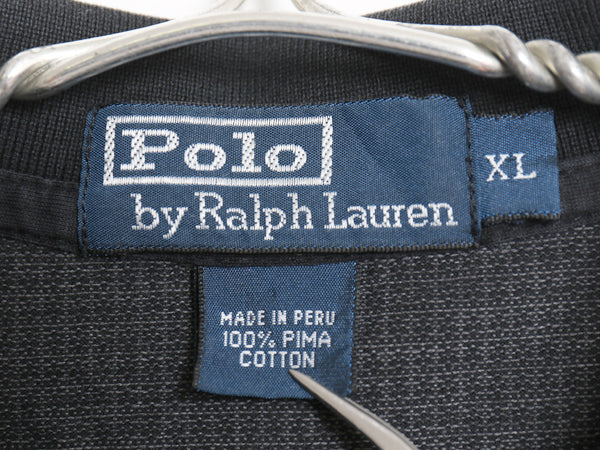 90s ポロ ラルフローレン チェック 長袖 ポロシャツ メンズ XL オールド 長袖シャツ ピマ コットン ストレッチ カットソー 大きいサイズ 黒
