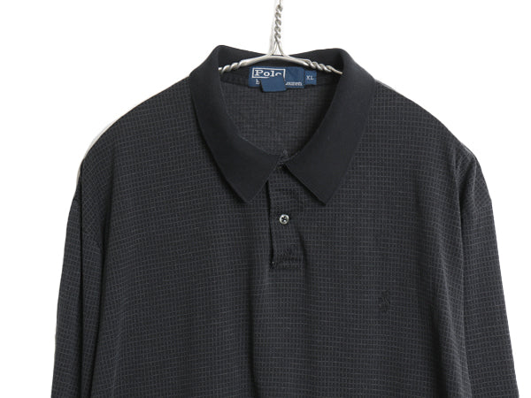 90s ポロ ラルフローレン チェック 長袖 ポロシャツ メンズ XL オールド 長袖シャツ ピマ コットン ストレッチ カットソー 大きいサイズ 黒