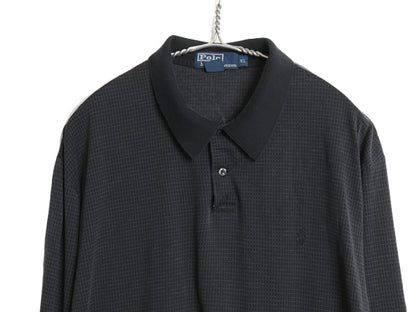 90s ポロ ラルフローレン チェック 長袖 ポロシャツ メンズ XL オールド 長袖シャツ ピマ コットン ストレッチ カットソー 大きいサイズ 黒