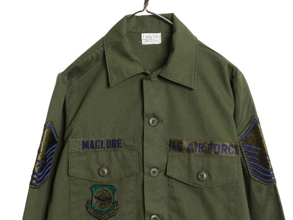 デッドストック 80s 米軍実物 US AIR FORCE ユーティリティ シャツ M / 81年製 ヴィンテージ ミリタリー 軍物 アーミー OG507 フルパッチ