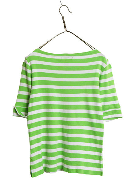 00s ローレン ラルフローレン ボートネック ボーダー 半袖 Tシャツ レディース L オールド ポロ 肩ジップ ストレッチ コットン カットソー