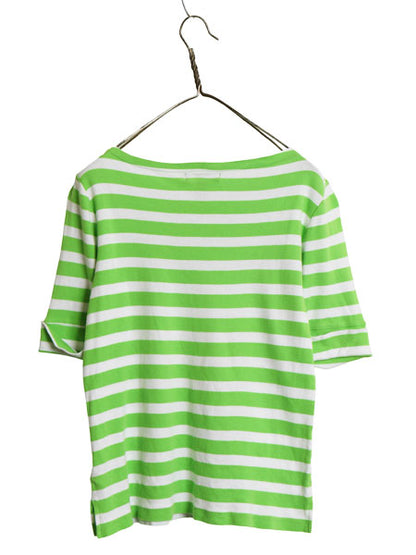 00s ローレン ラルフローレン ボートネック ボーダー 半袖 Tシャツ レディース L オールド ポロ 肩ジップ ストレッチ コットン カットソー