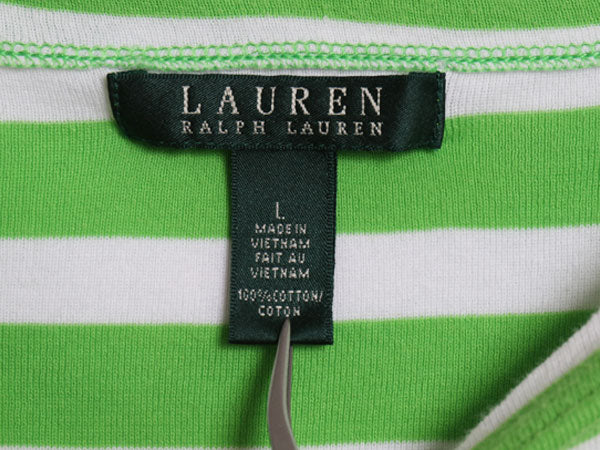 00s ローレン ラルフローレン ボートネック ボーダー 半袖 Tシャツ レディース L オールド ポロ 肩ジップ ストレッチ コットン カットソー