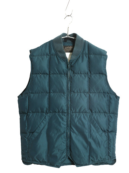 70s 80s ★ エディーバウアー ナイロン ダウン ベスト メンズ M 程 ヴィンテージ 黒タグ 重ね着 前開き フルジップ キルティング グリーン