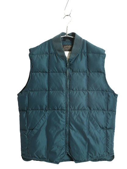 70s 80s ★ エディーバウアー ナイロン ダウン ベスト メンズ M 程 ヴィンテージ 黒タグ 重ね着 前開き フルジップ キルティング グリーン