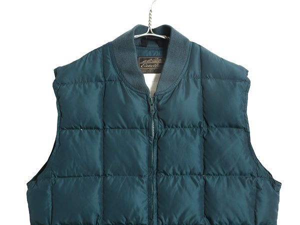 70s 80s ★ エディーバウアー ナイロン ダウン ベスト メンズ M 程 ヴィンテージ 黒タグ 重ね着 前開き フルジップ キルティング グリーン