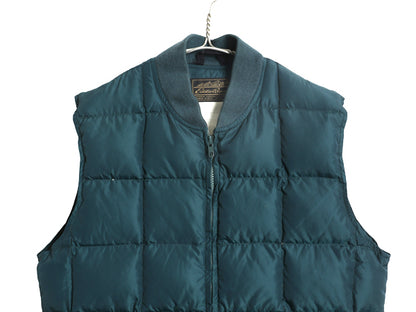 70s 80s ★ エディーバウアー ナイロン ダウン ベスト メンズ M 程 ヴィンテージ 黒タグ 重ね着 前開き フルジップ キルティング グリーン