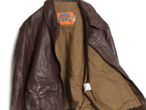  80s 90s USA製 COOPER 本革 レザー A-2 タイプ フライト ジャケット 44 メンズ L ヴィンテージ 革ジャン ボンバー ゴートスキン 山羊革 茶
