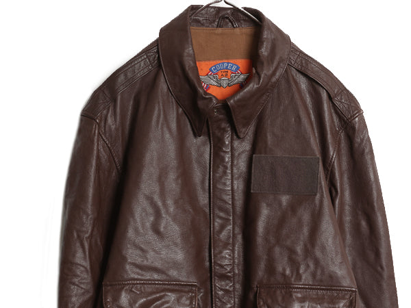  80s 90s USA製 COOPER 本革 レザー A-2 タイプ フライト ジャケット 44 メンズ L ヴィンテージ 革ジャン ボンバー ゴートスキン 山羊革 茶