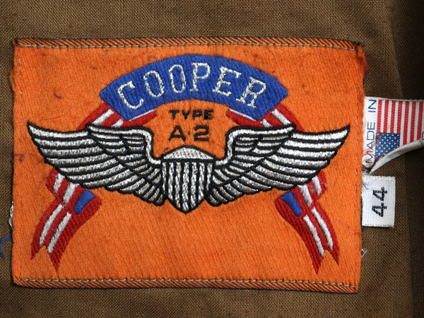  80s 90s USA製 COOPER 本革 レザー A-2 タイプ フライト ジャケット 44 メンズ L ヴィンテージ 革ジャン ボンバー ゴートスキン 山羊革 茶