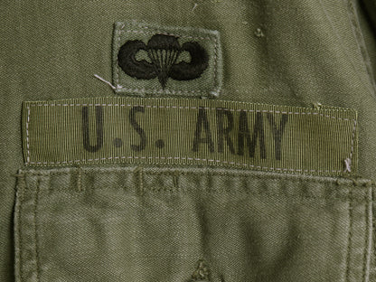 60s 米軍実物 US ARMY コットン サテン ユーティリティ シャツ S ヴィンテージ 64年製 OG107 筒袖 3rd モデル ミリタリー 軍物 フルパッチ