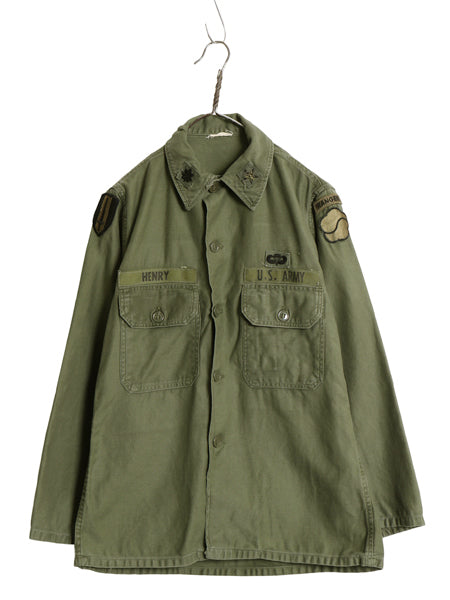 60s 米軍実物 US ARMY コットン サテン ユーティリティ シャツ S ヴィンテージ 64年製 OG107 筒袖 3rd モデル ミリタリー 軍物 フルパッチ