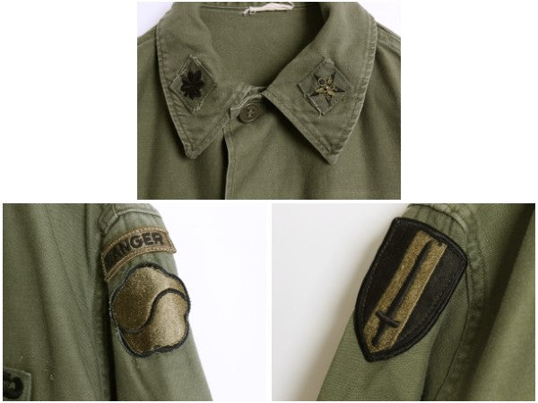 60s 米軍実物 US ARMY コットン サテン ユーティリティ シャツ S ヴィンテージ 64年製 OG107 筒袖 3rd モデル ミリタリー 軍物 フルパッチ