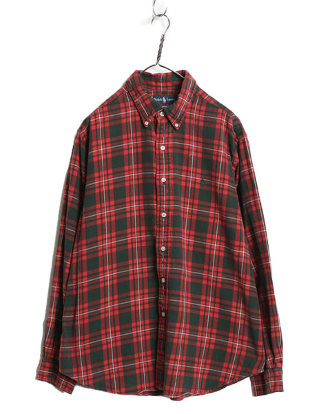90s ラルフローレン チェック フランネル ボタンダウン シャツ メンズ XL オールド ポロ ワンポイント ネルシャツ 長袖シャツ 大きいサイズ