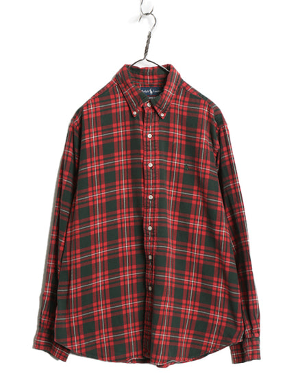 90s ラルフローレン チェック フランネル ボタンダウン シャツ メンズ XL オールド ポロ ワンポイント ネルシャツ 長袖シャツ 大きいサイズ
