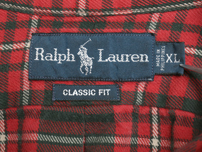 90s ラルフローレン チェック フランネル ボタンダウン シャツ メンズ XL オールド ポロ ワンポイント ネルシャツ 長袖シャツ 大きいサイズ